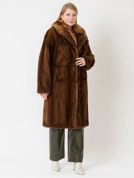 Зимний комплект женский: Пальто из меха норки 17417(ав) + Брюки 06, коричневый/оливковый, размер 48, артикул 111336-1