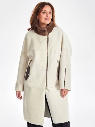 Женское пальто из меховой овчины с воротником из меха норки премиум класса 2022-0