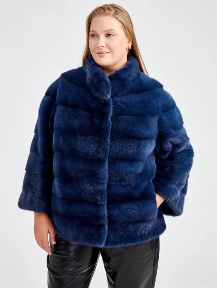 Куртка из меха норки женская Ольга(с), синяя, размер 56, артикул 32850-1