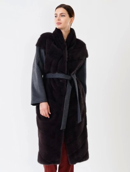 Пальто из меха норки и кашемира женское 19000, серое, размер 44, артикул 32660-2