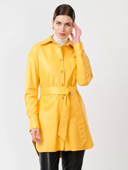 Женская кожаная рубашка с поясом из натуральной кожи 01_1, желтая, размер 44, артикул 90761-0