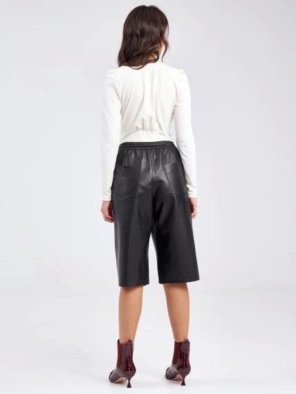 Кожаные шорты женские на резинке из натуральной кожи премиум класса 02, черные, размер 44, артикул 85950-6