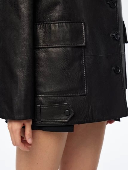 Кожаный пиджак оверсайз для женщин премиум класса 3068, черный, размер 44, артикул 24100-3