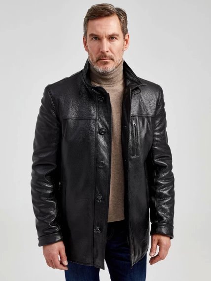 Кожаная куртка утепленная мужская 518ш, черная, размер 50, артикул 40461-5