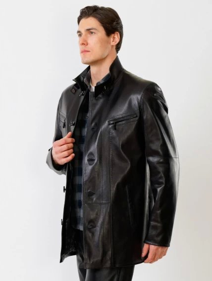 Утепленная удлиненная мужская кожаная куртка 517нв, черная, размер 56, артикул 28620-2