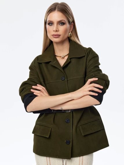 Кожаная куртка бомбер для женщин премиум класса 3065, хаки, размер 44, артикул 24060-4