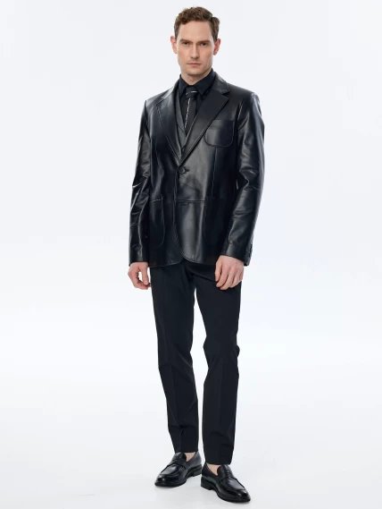 Кожаный пиджак премиум класса для мужчин 555, черный, размер 48, артикул 29730-6
