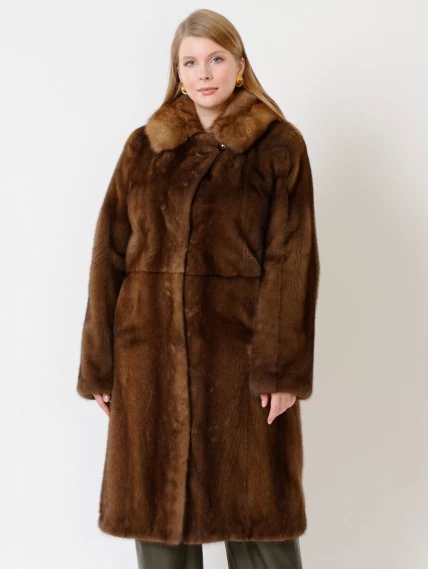 Зимний комплект женский: Пальто из меха норки 17417(ав) + Брюки 06, коричневый/оливковый, размер 48, артикул 111336-3