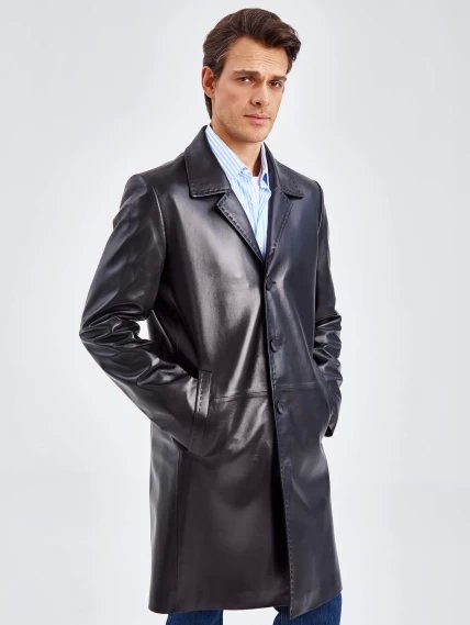 Классическое кожаное пальто мужское премиум класса 2010-11, черное, размер 58, артикул 71360-6