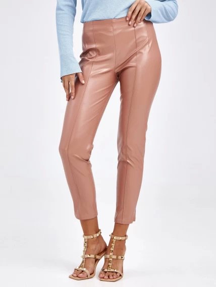 Кожаные женские брюки из экокожи 4820734, пудровые, размер 42, артикул 85670-2