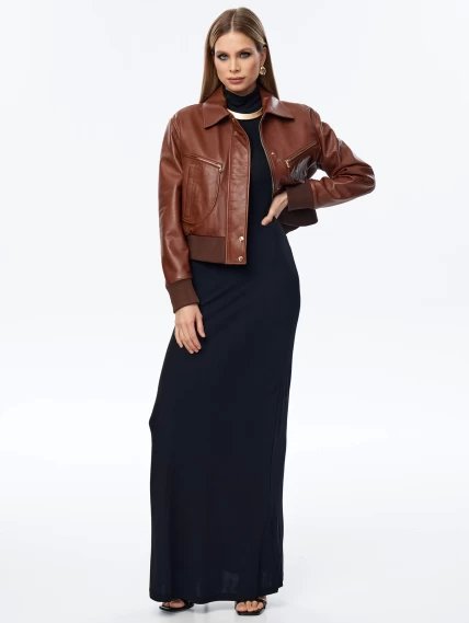 Кожаная женская куртка бомбер премиум класса 3066, песочная, размер 44, артикул 24070-1