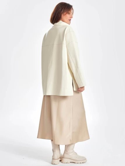 Кожаная женская куртка оверсайз на молнии премиум класса 3056, белая, размер 50, артикул 23510-6