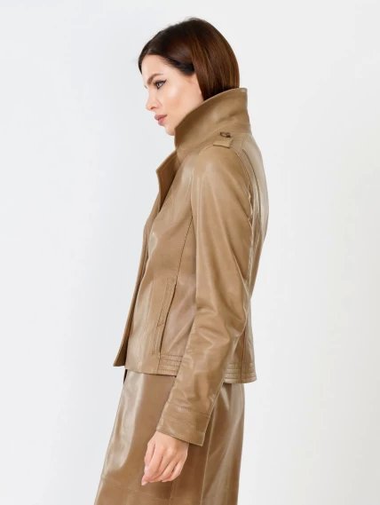 Короткая женская кожаная куртка пиджак 304, серо-коричневая, размер 44, артикул 91012-1