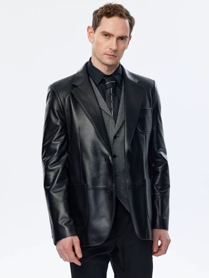 Кожаный пиджак премиум класса для мужчин 555, черный, размер 48, артикул 29730-0