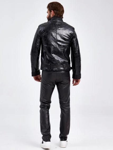 Кожаная зимняя мужская куртка из кожи морского угря на подкладке из овчины тиградо ZE/F-7785, черная, размер 46, артикул 29490-4