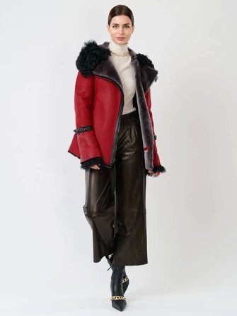 Женская куртка косуха с капюшоном из натуральной овчины 288-0