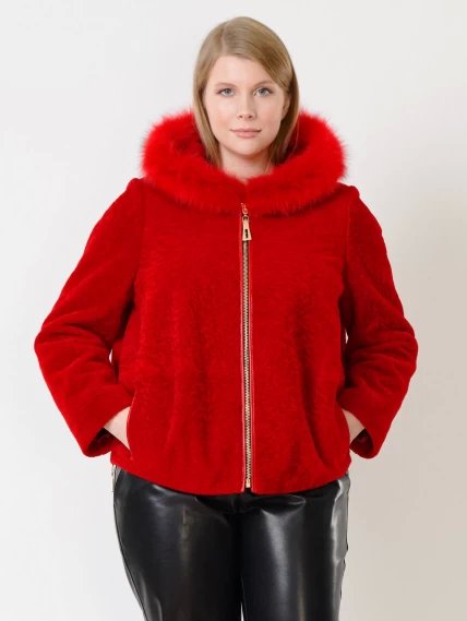 Демисезонный комплект женский: Куртка из астрагана 48мех + Брюки 03, красный/черный, размер 46, артикул 111289-2