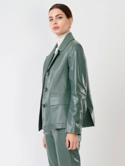 Кожаный костюм женский: Пиджак 3007 + Брюки 03, оливковый, размер 46, артикул 111136-4