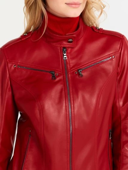 Кожаная куртка женская 399, красная, размер 52, артикул 18370-2