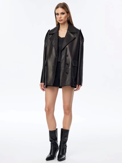 Кожаный пиджак оверсайз для женщин премиум класса 3068, черный, размер 44, артикул 24100-1