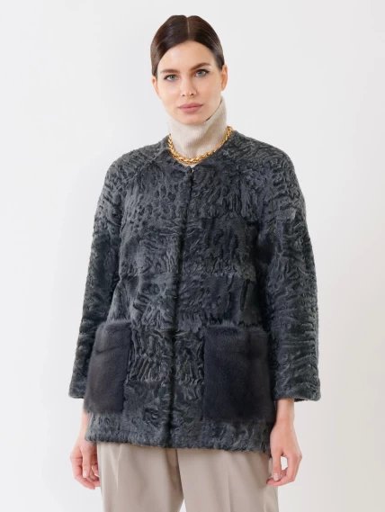 Куртка из каракуля женская с мехом норки 17309(сн), серая, размер 44, артикул 22470-5
