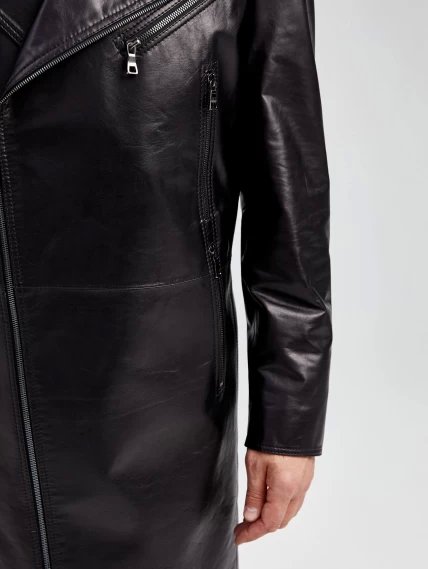 Мужской кожаный плащ косуха премиум класса 554, черный, размер 52, артикул 40551-2