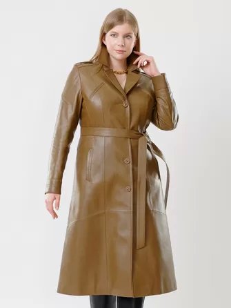 Классическое кожаное женское пальто с поясом премиум класса 3010-1