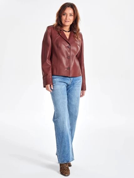 Короткий кожаный женский пиджак премиум класса 304н, виски, размер 46, артикул 23380-1