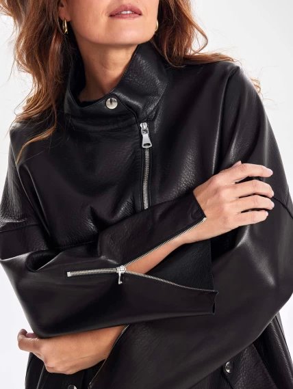 Модное женское кожаное пальто на молнии премиум класса 3041, черное, размер 46, артикул 63400-4