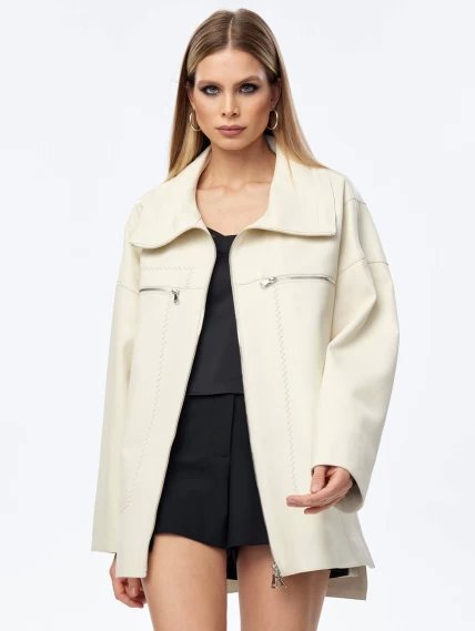 Женская кожаная куртка оверсайз для женщин премиум класса 3056, белая, размер 50, артикул 24020-6