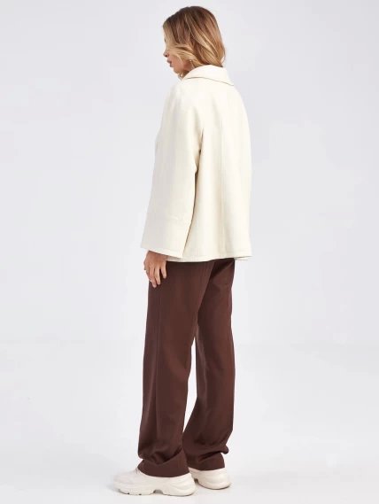 Кожаная женская куртка оверсайз премиум класса 3046, белая, размер 52, артикул 23280-5