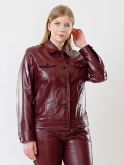 Кожаный комплект женский: Куртка 3008 + Брюки 02, бордовый, размер 48, артикул 111223-3