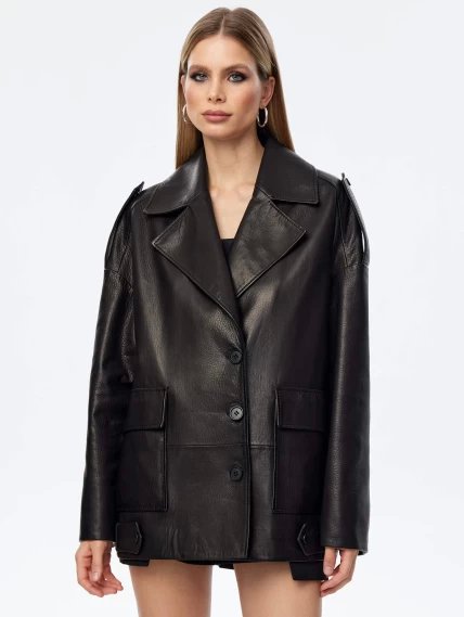 Кожаный пиджак оверсайз для женщин премиум класса 3068, черный, размер 44, артикул 24100-5