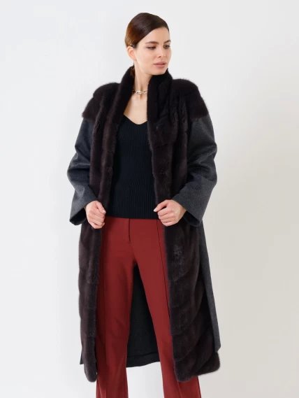 Пальто из меха норки и кашемира женское 19000, серое, размер 44, артикул 32660-6