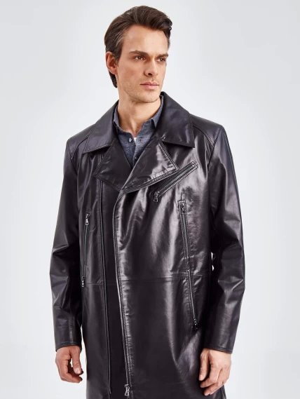 Мужское кожаное пальто из натуральной кожи премиум класса 554, черное, размер 52, артикул 71350-1