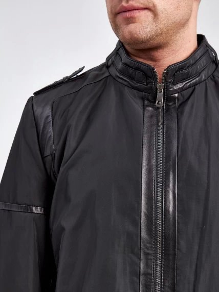 Текстильная мужская куртка бомбер с кожаными отделками 07210, черная, размер 50, артикул 40930-4