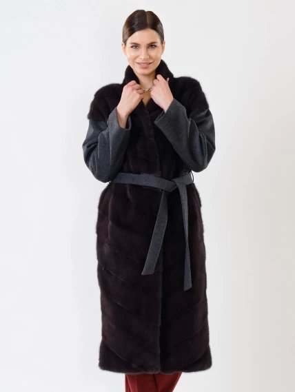 Пальто из меха норки и кашемира женское 19000, серое, размер 44, артикул 32660-0