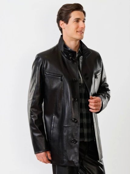 Утепленная удлиненная мужская кожаная куртка 517нв, черная, размер 56, артикул 28620-5