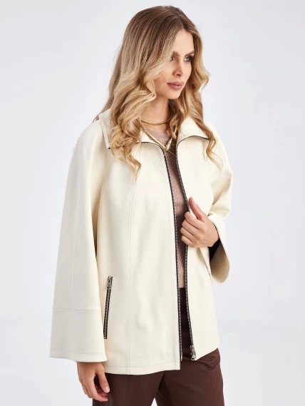 Кожаная женская куртка оверсайз премиум класса 3046, белая, размер 52, артикул 23280-2