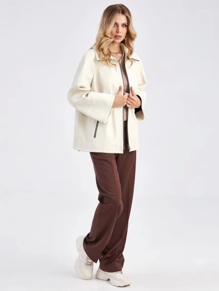 Кожаная женская куртка оверсайз премиум класса 3046, белая, размер 52, артикул 23280-1