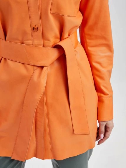 Женская кожаная рубашка с поясом из натуральной кожи 01_3, оранжевая, размер 50, артикул 90520-4