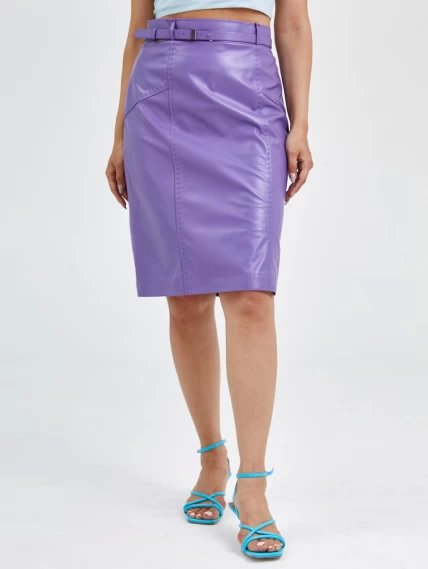 Кожаная юбка карандаш из натуральной кожи 02рс, сиреневая, размер 44, артикул 85601-5