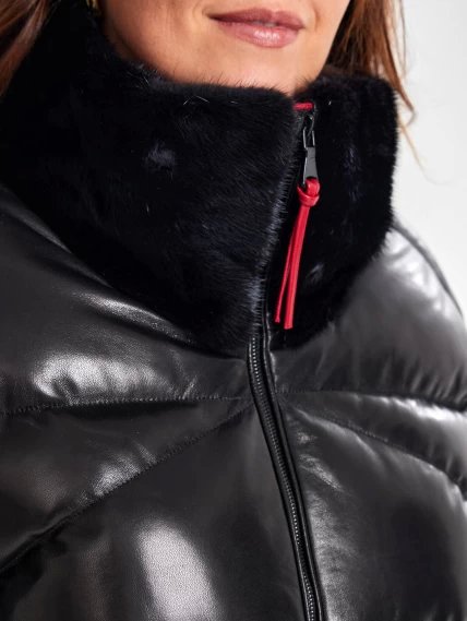 Утепленная женская кожаная куртка с норковым воротником премиум класса 3072, черная, размер 50, артикул 25560-4