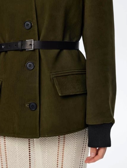 Кожаная куртка бомбер для женщин премиум класса 3065, хаки, размер 44, артикул 24060-3