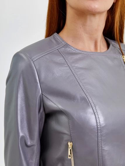 Кожаная женская куртка косуха 389, серая, размер 42, артикул 91551-2