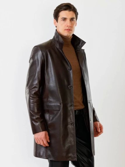 Удлиненный кожаный мужской пиджак премиум класса 539, коричневый, размер 48, артикул 29540-5