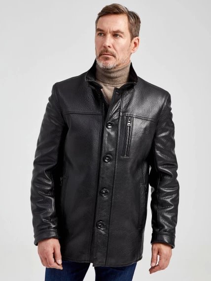 Кожаная куртка утепленная мужская 518ш, черная, размер 50, артикул 40461-1