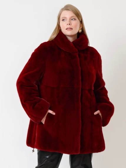 Зимний комплект женский: Куртка из меха норки 217(в) + Брюки 03, бордовый/черный, размер 52, артикул 111338-1