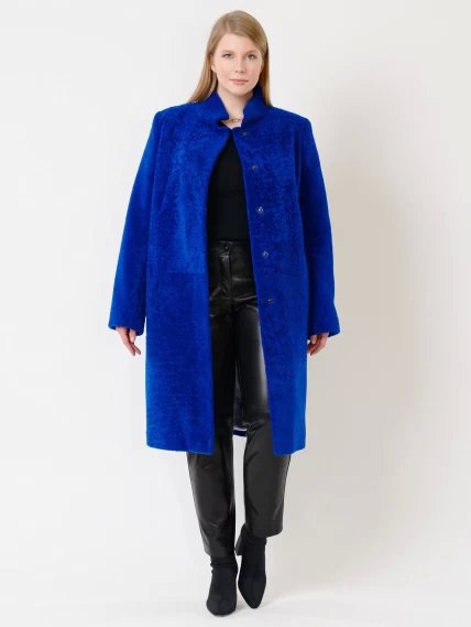 Демисезонный комплект женский: Пальто из астрагана 54мех + Брюки 03, синий/черный, размер 46, артикул 111239-0