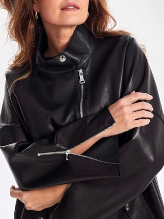 Модное женское кожаное пальто на молнии премиум класса 3041-1
